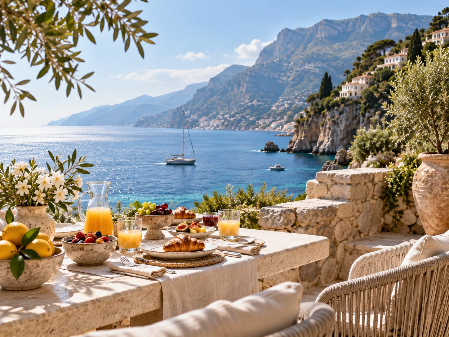 Colazione servita in terrazza vista costa