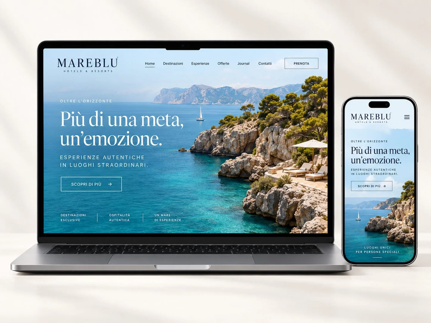 Concept Mareblù presentato su computer e telefono